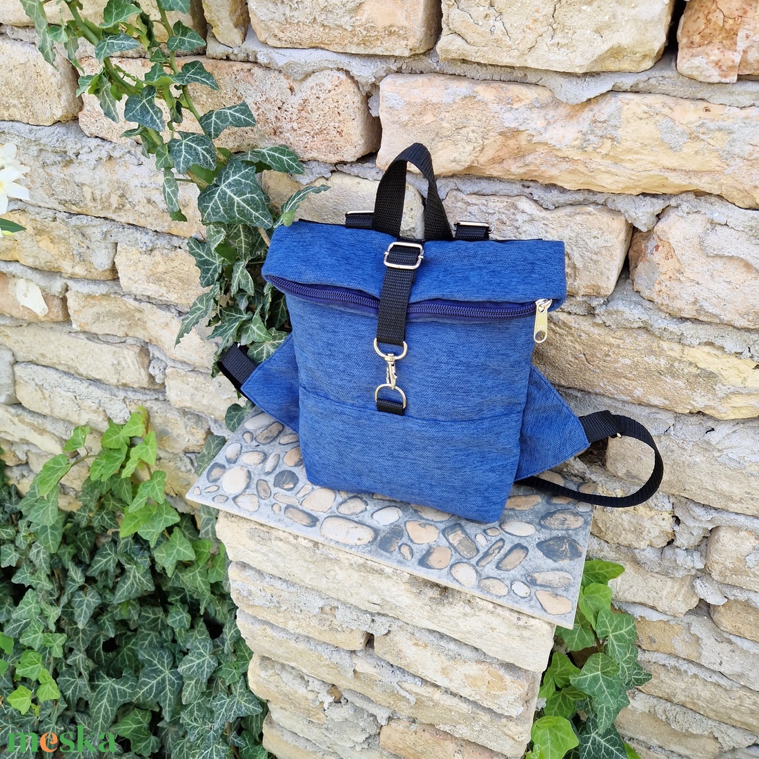 RE'A dizájn Enamel Blue rolltop hátizsák  XXS méret - táska & tok - hátizsák - roll top hátizsák - Meska.hu