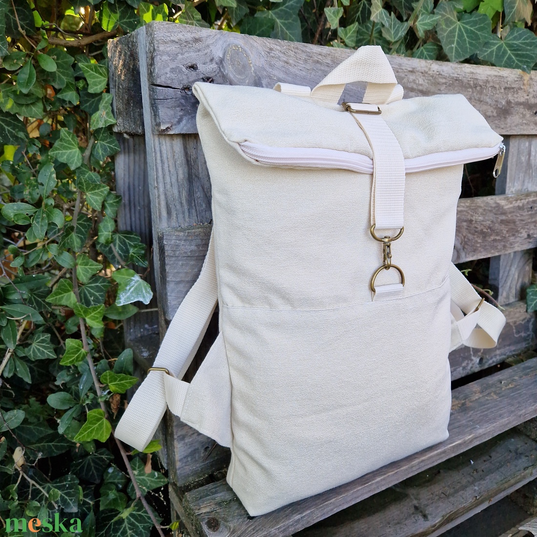 RE'A dizájn Silver Basic Beige rolltop hátizsák  S méret - táska & tok - hátizsák - roll top hátizsák - Meska.hu