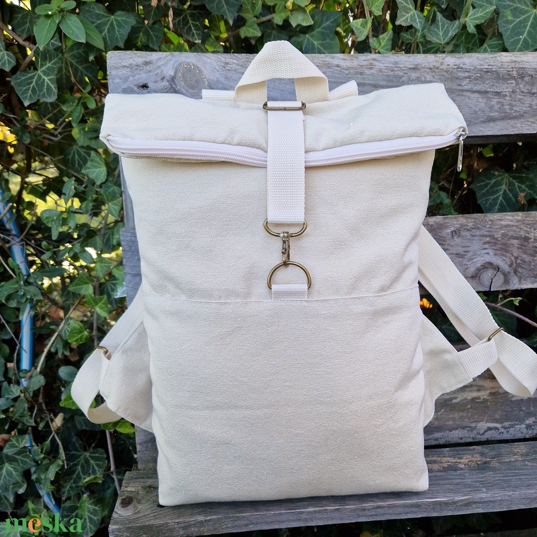 RE'A dizájn Silver Basic Beige rolltop hátizsák  S méret - táska & tok - hátizsák - roll top hátizsák - Meska.hu