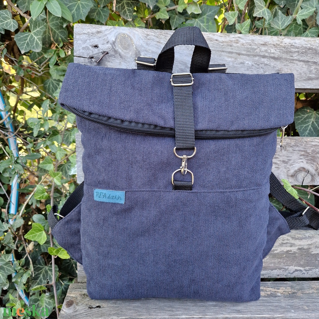 RE'A dizájn Dark Blue rolltop hátizsák  S méret - táska & tok - hátizsák - roll top hátizsák - Meska.hu