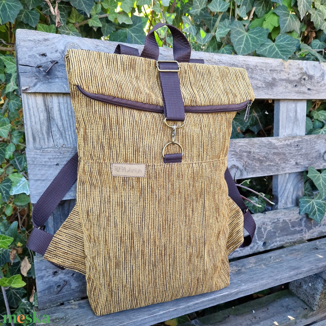 RE'A dizájn Brown Mustard rolltop hátizsák � S/M közötti méret - táska & tok - hátizsák - roll top hátizsák - Meska.hu