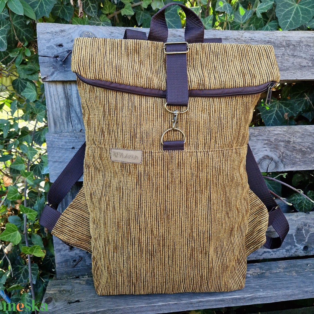 RE'A dizájn Brown Mustard rolltop hátizsák � S/M közötti méret - táska & tok - hátizsák - roll top hátizsák - Meska.hu