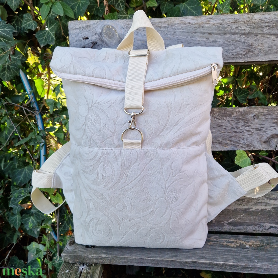 RE'A dizájn Beige Tropical rolltop hátizsák  S/M közötti méret - táska & tok - hátizsák - roll top hátizsák - Meska.hu