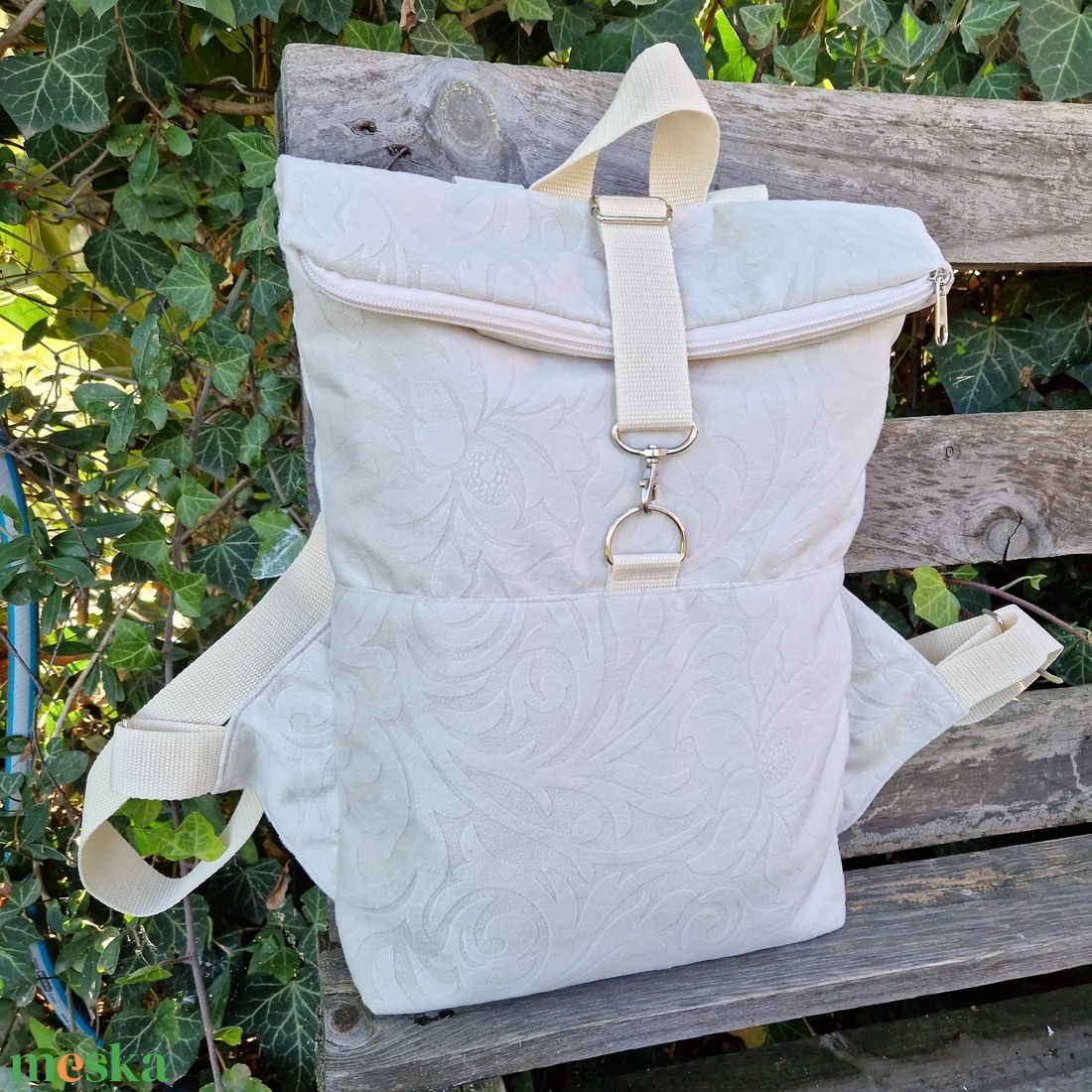 RE'A dizájn Beige Tropical rolltop hátizsák  S/M közötti méret - táska & tok - hátizsák - roll top hátizsák - Meska.hu