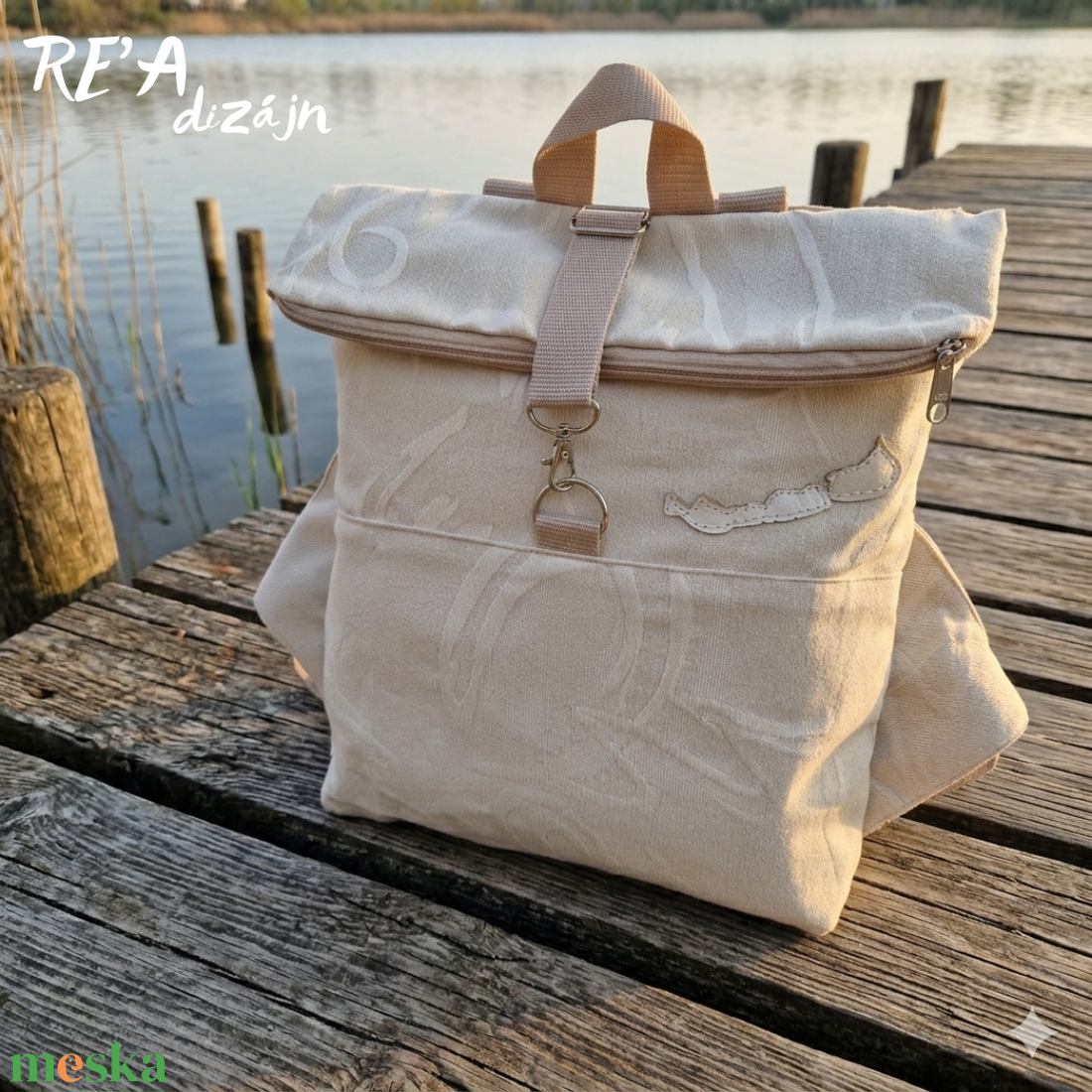 RE'A dizájn Krém Balaton rolltop hátizsák � S méret - táska & tok - hátizsák - roll top hátizsák - Meska.hu