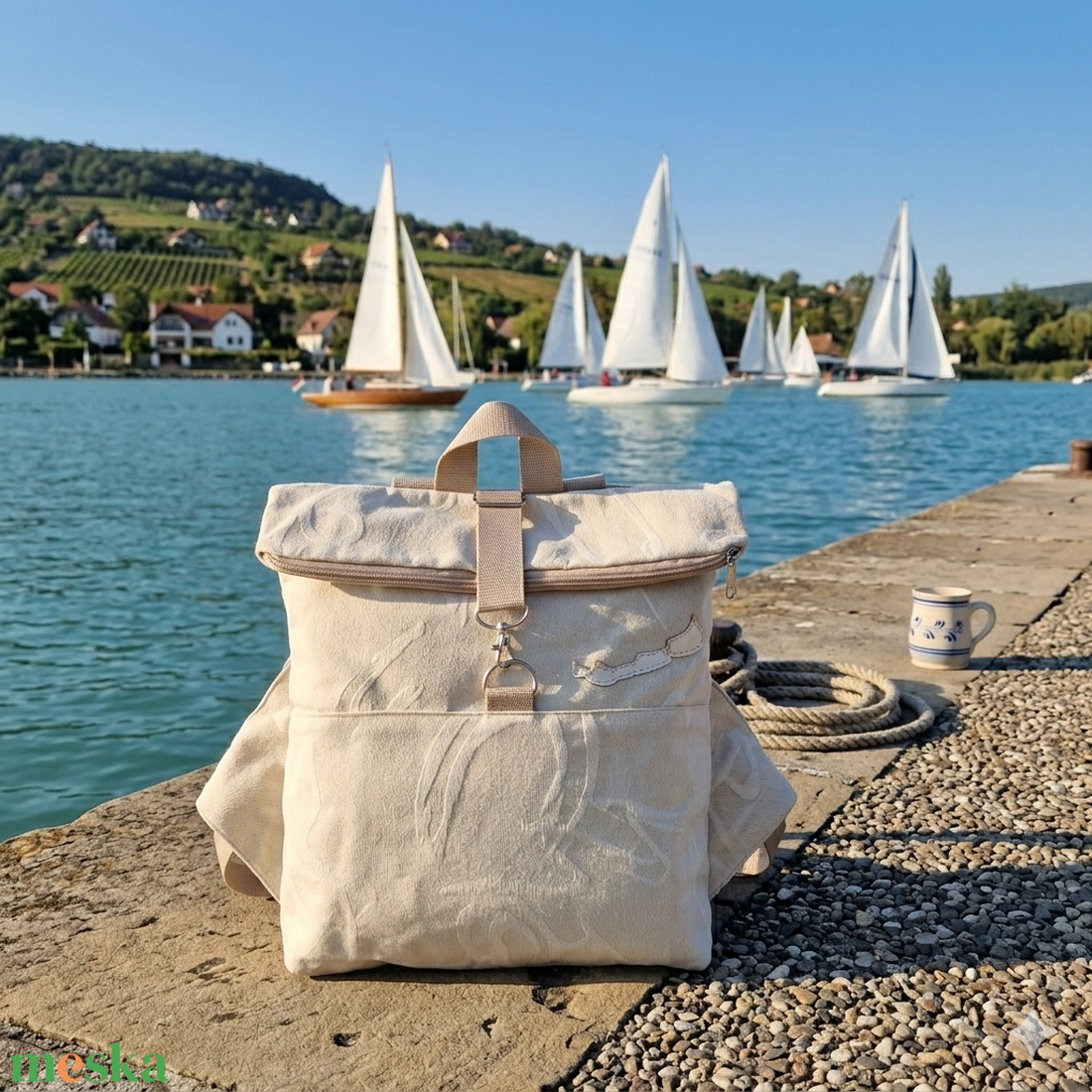 RE'A dizájn Krém Balaton rolltop hátizsák � S méret - táska & tok - hátizsák - roll top hátizsák - Meska.hu