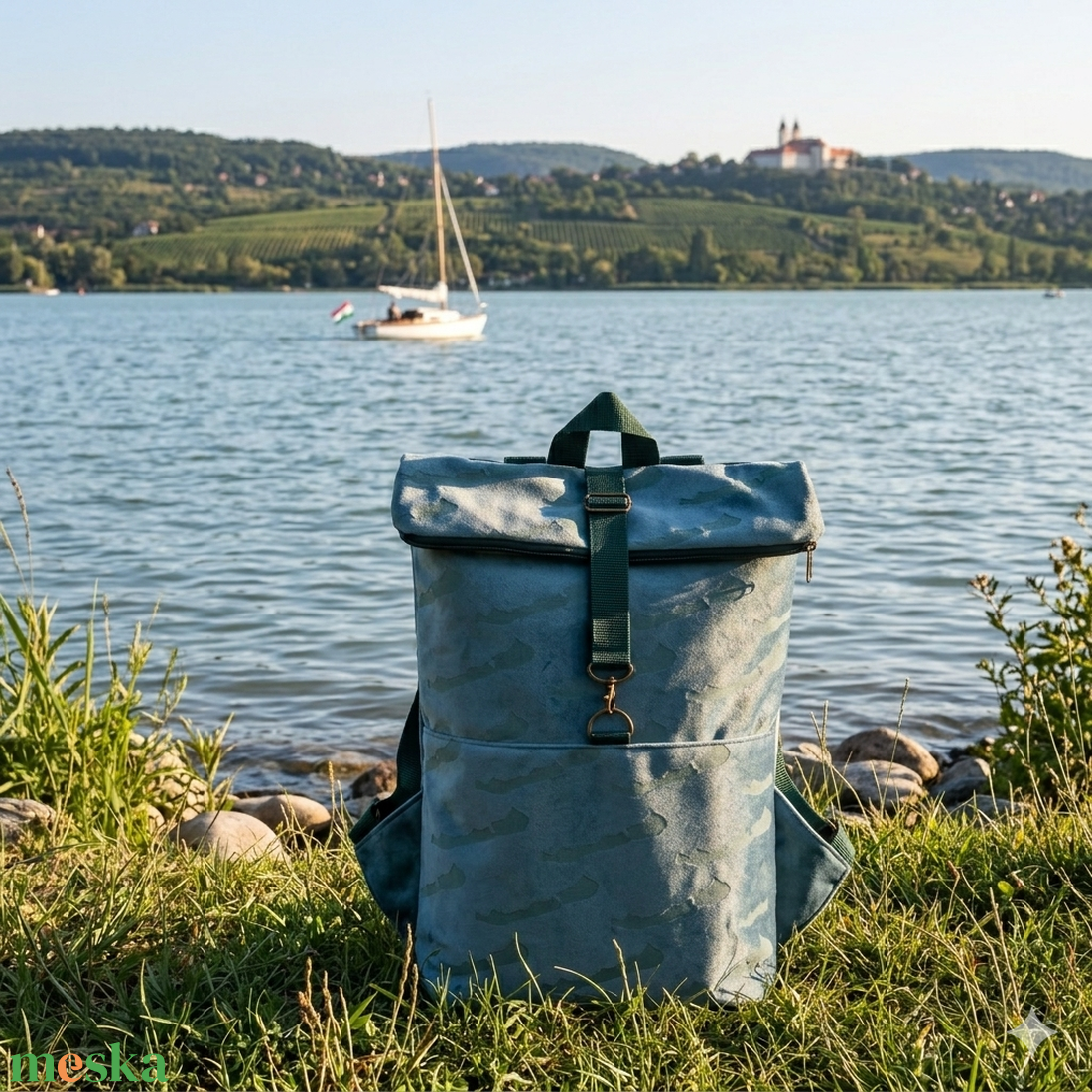 RE'A dizájn Türkizzöld Full Balaton rolltop 2.  - nagyobb M méret - táska & tok - hátizsák - roll top hátizsák - Meska.hu