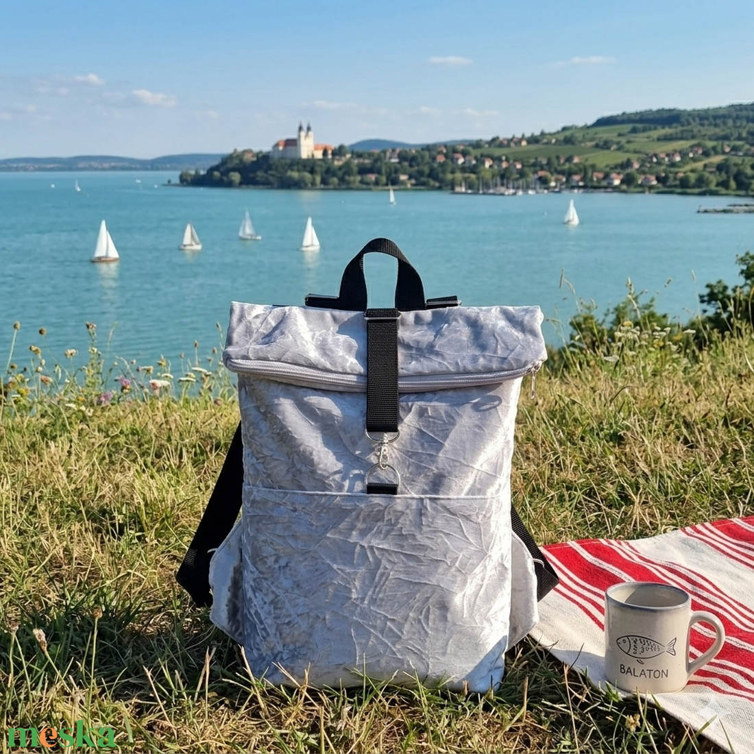 RE'A dizájn Black Silver Pearl rolltop hátizsák  - S/M méret - táska & tok - hátizsák - roll top hátizsák - Meska.hu