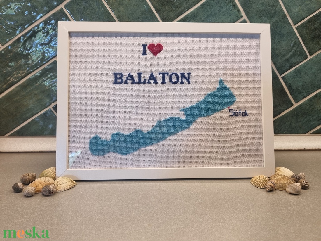 Balatonos falikép - művészet - textilkép - keresztszemes - Meska.hu
