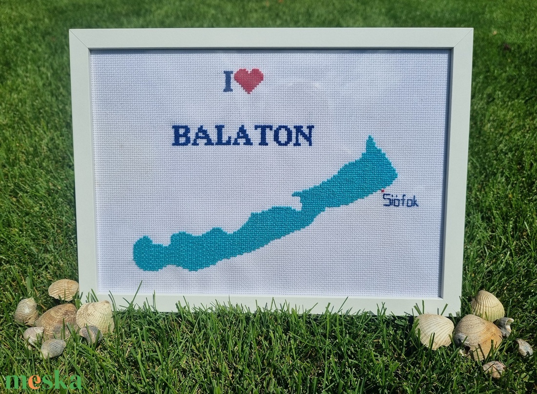 Balatonos falikép - művészet - textilkép - keresztszemes - Meska.hu