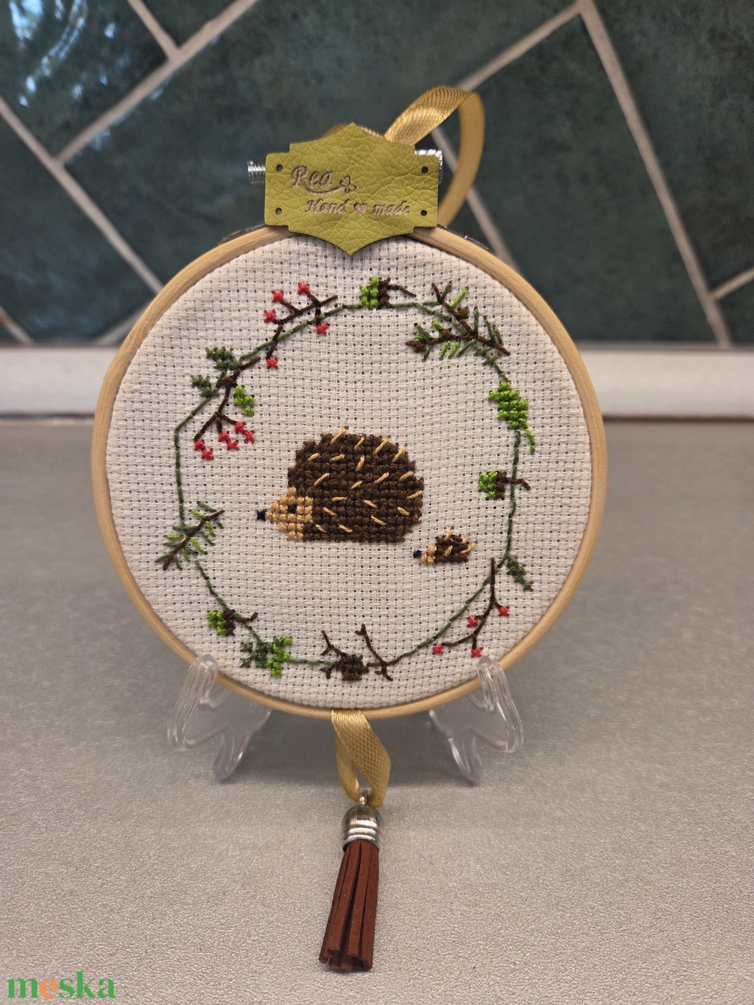 Őszi minikép/kopogtató - művészet - textilkép - keresztszemes - Meska.hu