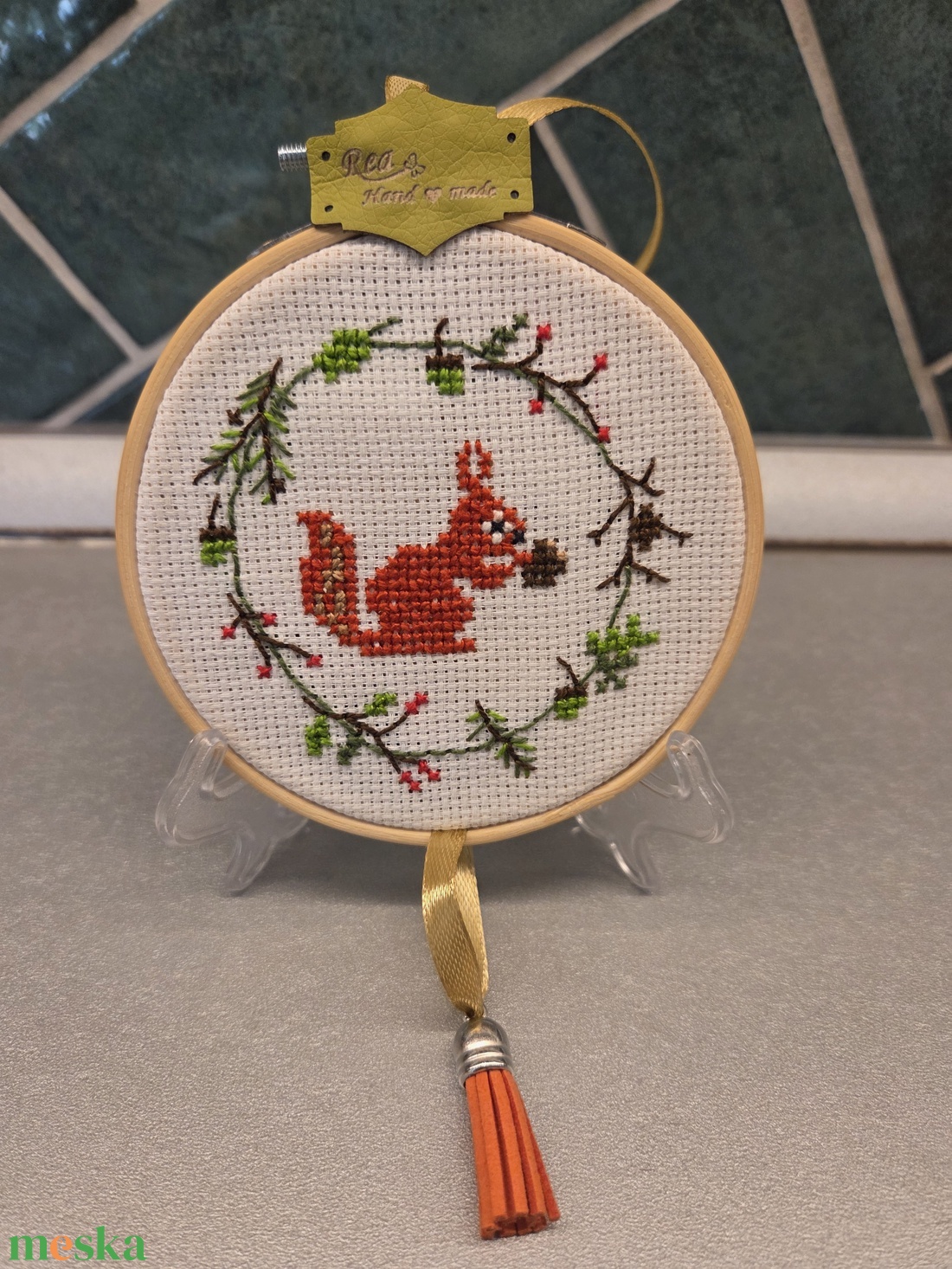 Őszi minikép/kopogtató - művészet - textilkép - keresztszemes - Meska.hu