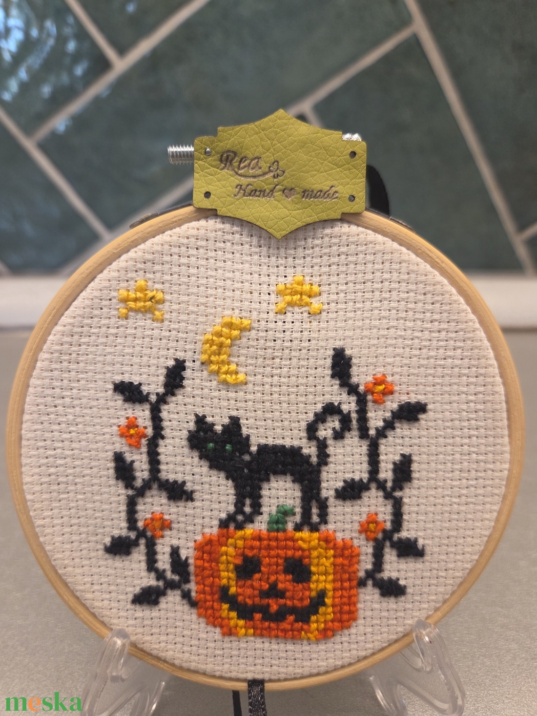 Őszi minikép/kopogtató - művészet - textilkép - keresztszemes - Meska.hu