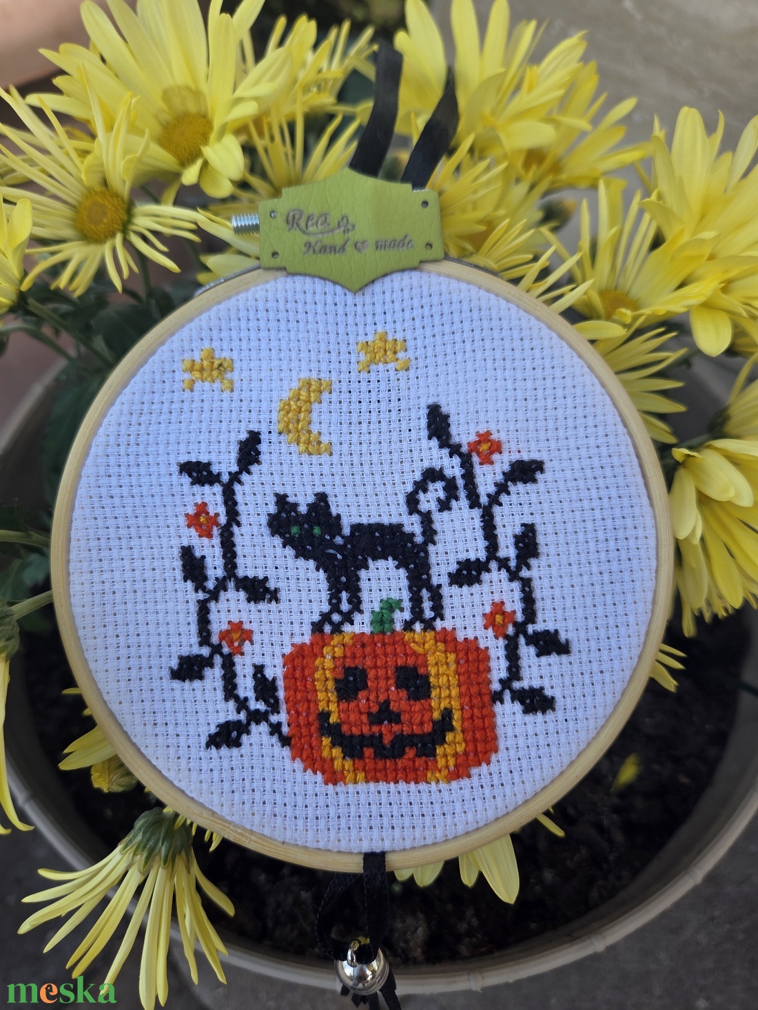 Őszi minikép/kopogtató - művészet - textilkép - keresztszemes - Meska.hu