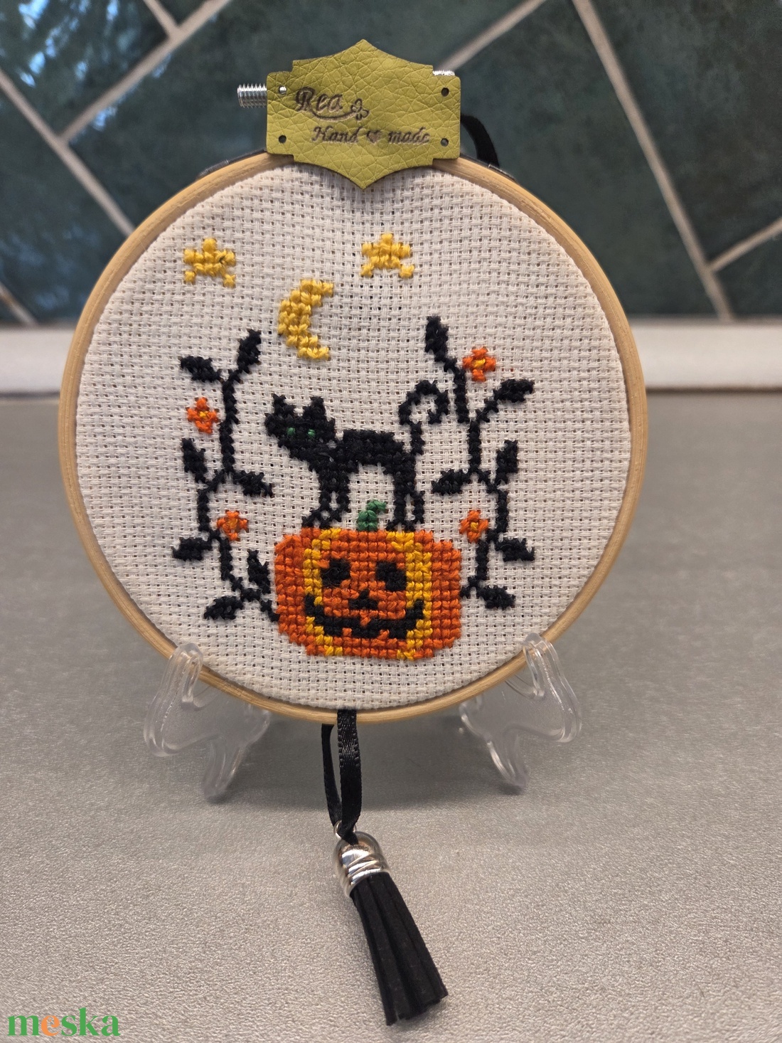 Őszi minikép/kopogtató - művészet - textilkép - keresztszemes - Meska.hu