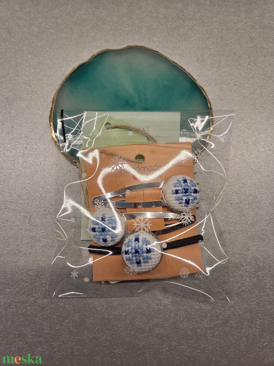 Hópelyhes hajcsat+hajgumi szett - ruha & divat - hajdísz & hajcsat - hajgumi - Meska.hu