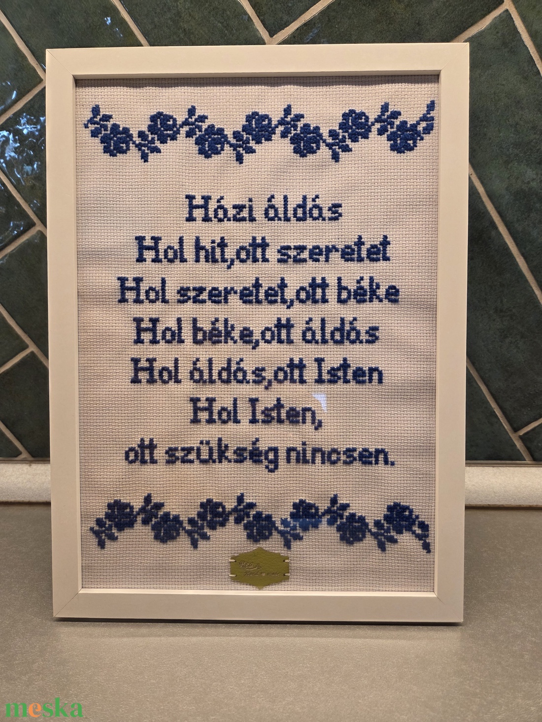 Házi áldás - művészet - textilkép - keresztszemes - Meska.hu