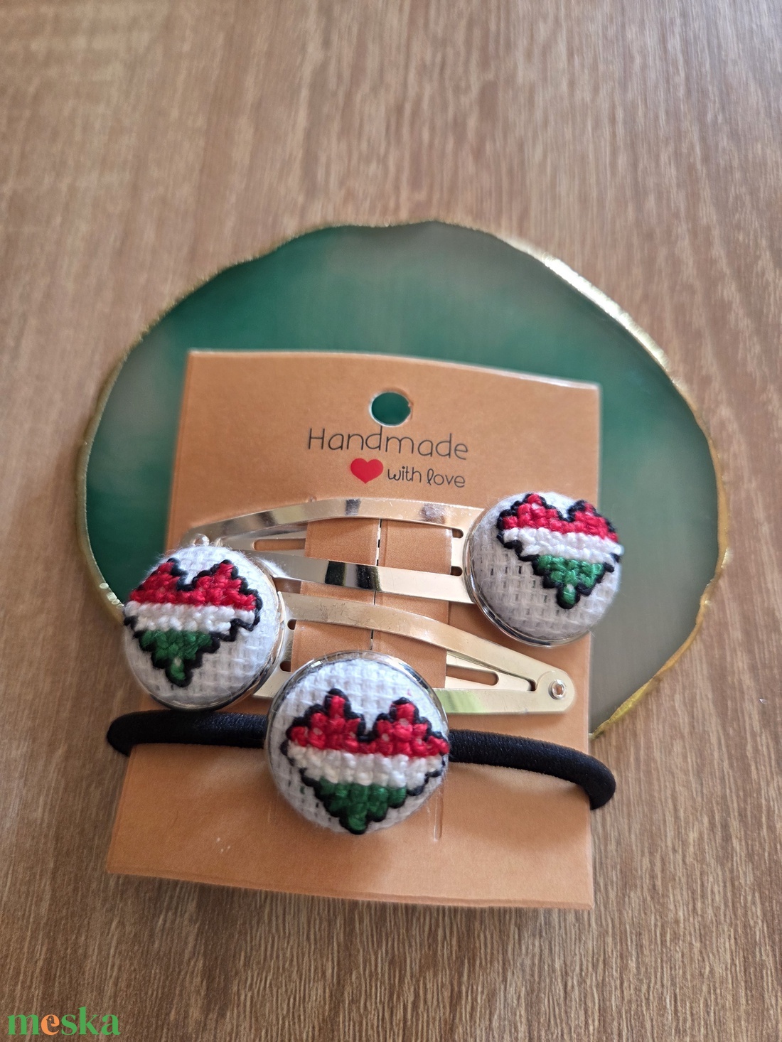 Nemzeti színű hajcsat+hajgumi szett - ruha & divat - hajdísz & hajcsat - hajgumi - Meska.hu