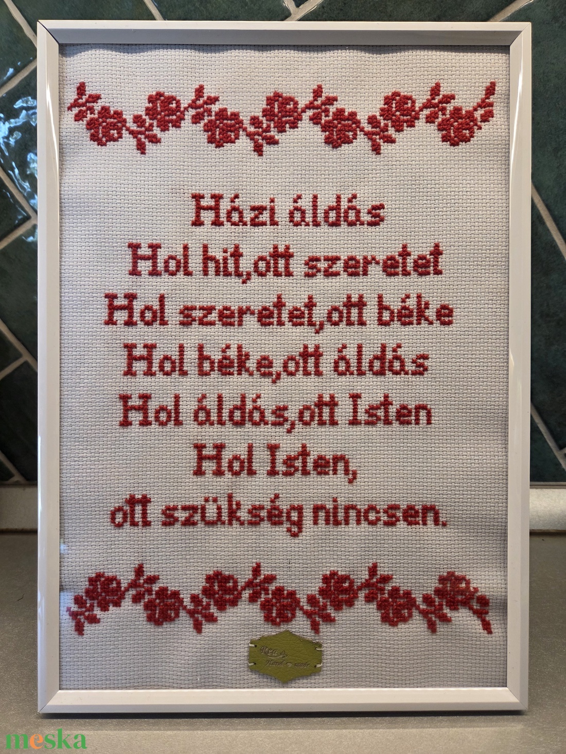 Házi áldás - művészet - textilkép - keresztszemes - Meska.hu