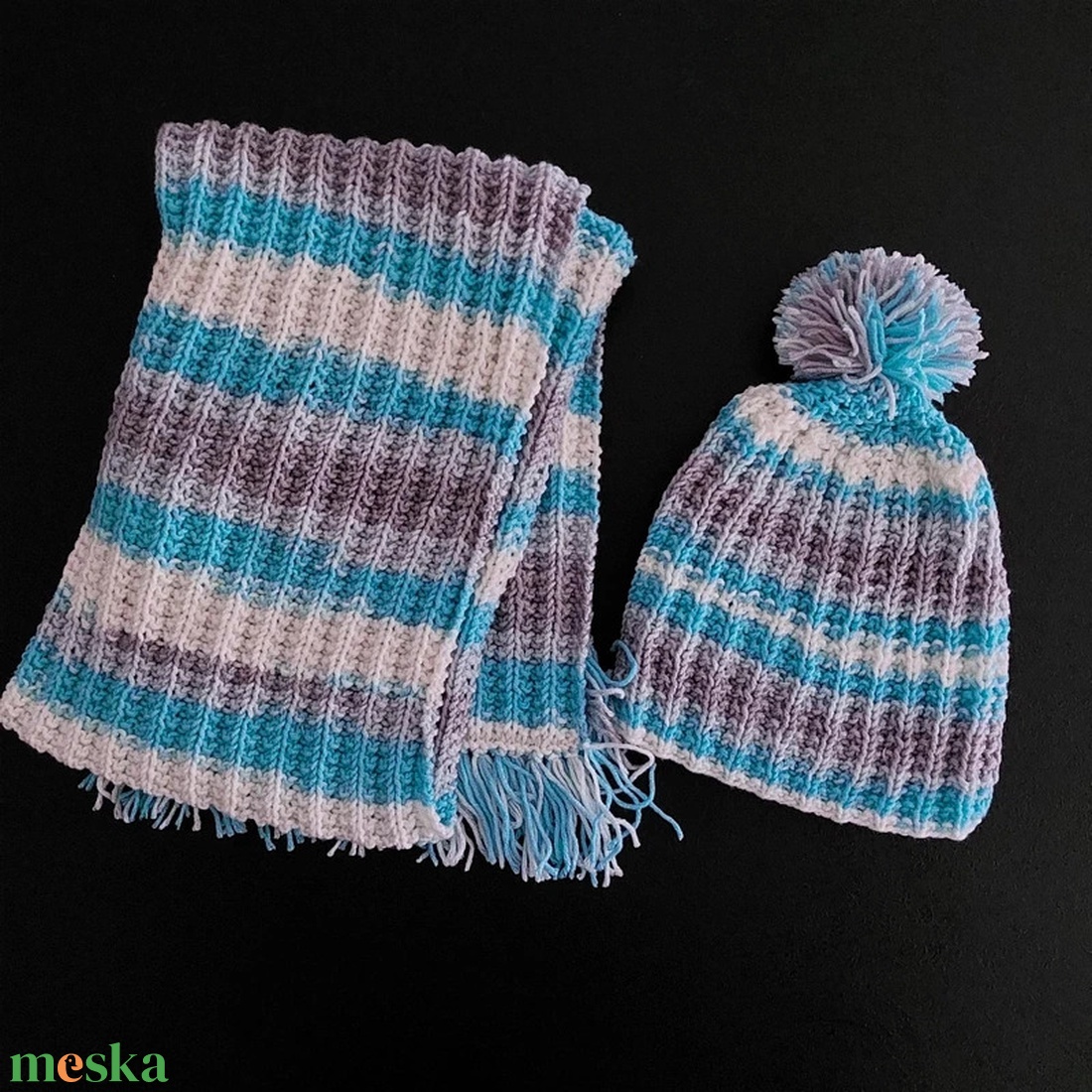 Kézzel kötött gyermek sál-sapka szett - ruha & divat - sál, sapka, kendő - sál - Meska.hu