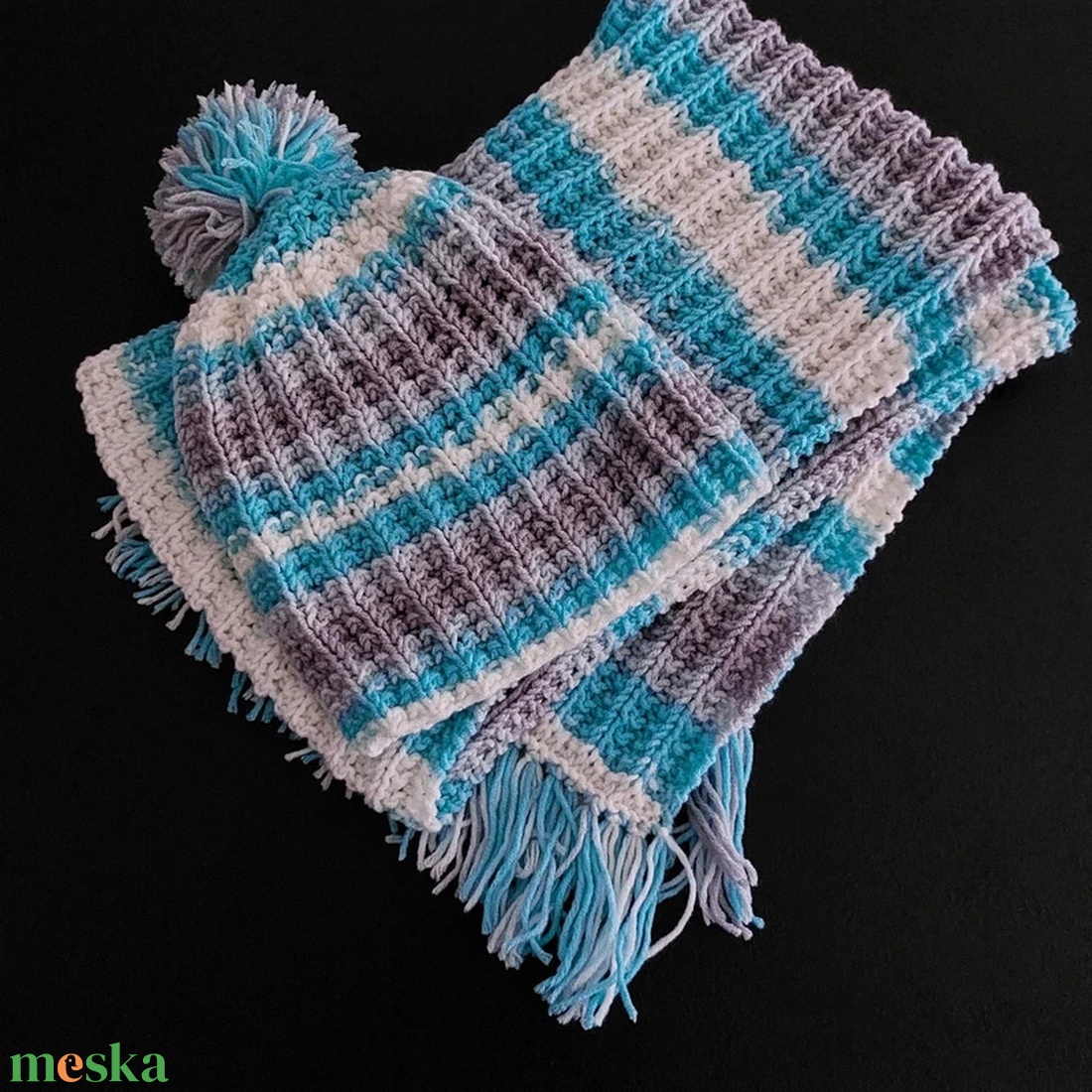 Kézzel kötött gyermek sál-sapka szett - ruha & divat - sál, sapka, kendő - sál - Meska.hu