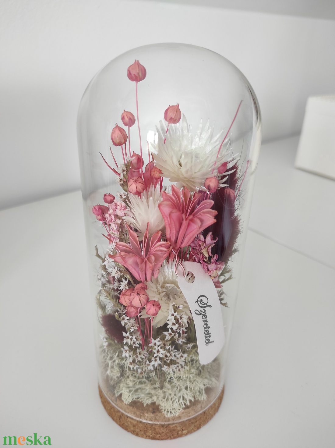 Üvegbúra szárított virágokkal - otthon & életmód - dekoráció - asztal és polc dekoráció - asztaldísz - Meska.hu