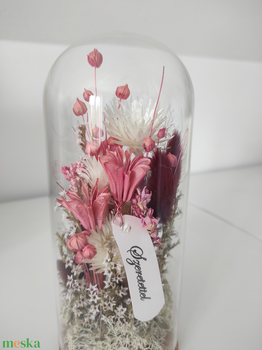 Üvegbúra szárított virágokkal - otthon & életmód - dekoráció - asztal és polc dekoráció - asztaldísz - Meska.hu