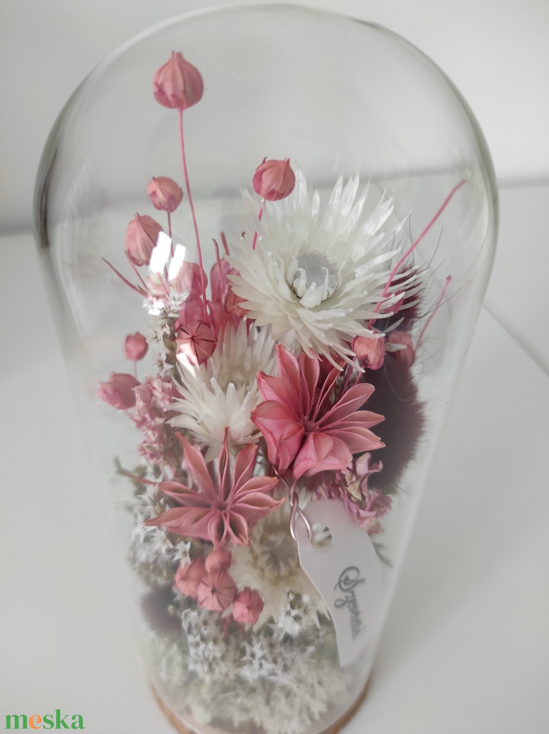 Üvegbúra szárított virágokkal - otthon & életmód - dekoráció - asztal és polc dekoráció - asztaldísz - Meska.hu