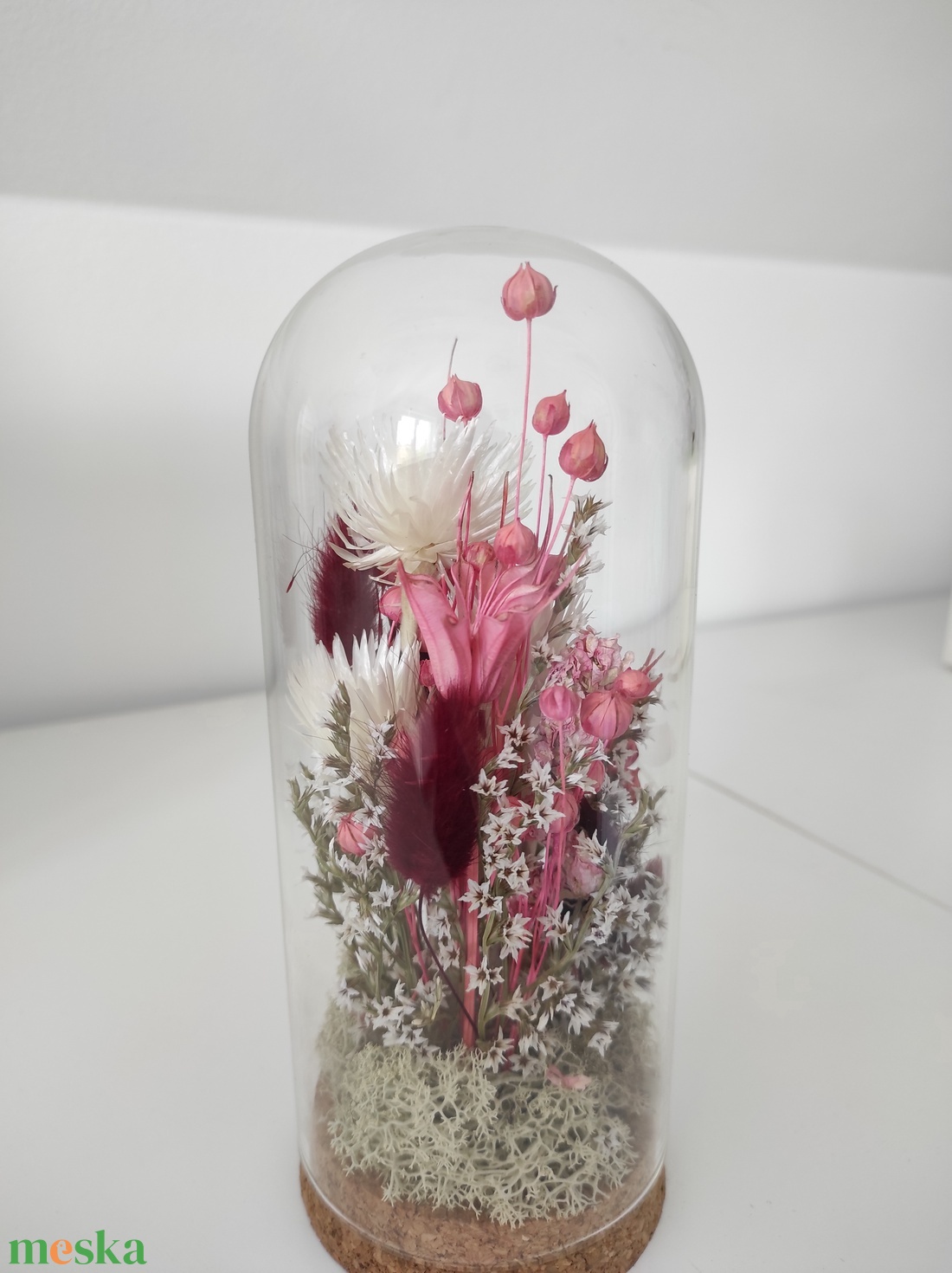 Üvegbúra szárított virágokkal - otthon & életmód - dekoráció - asztal és polc dekoráció - asztaldísz - Meska.hu