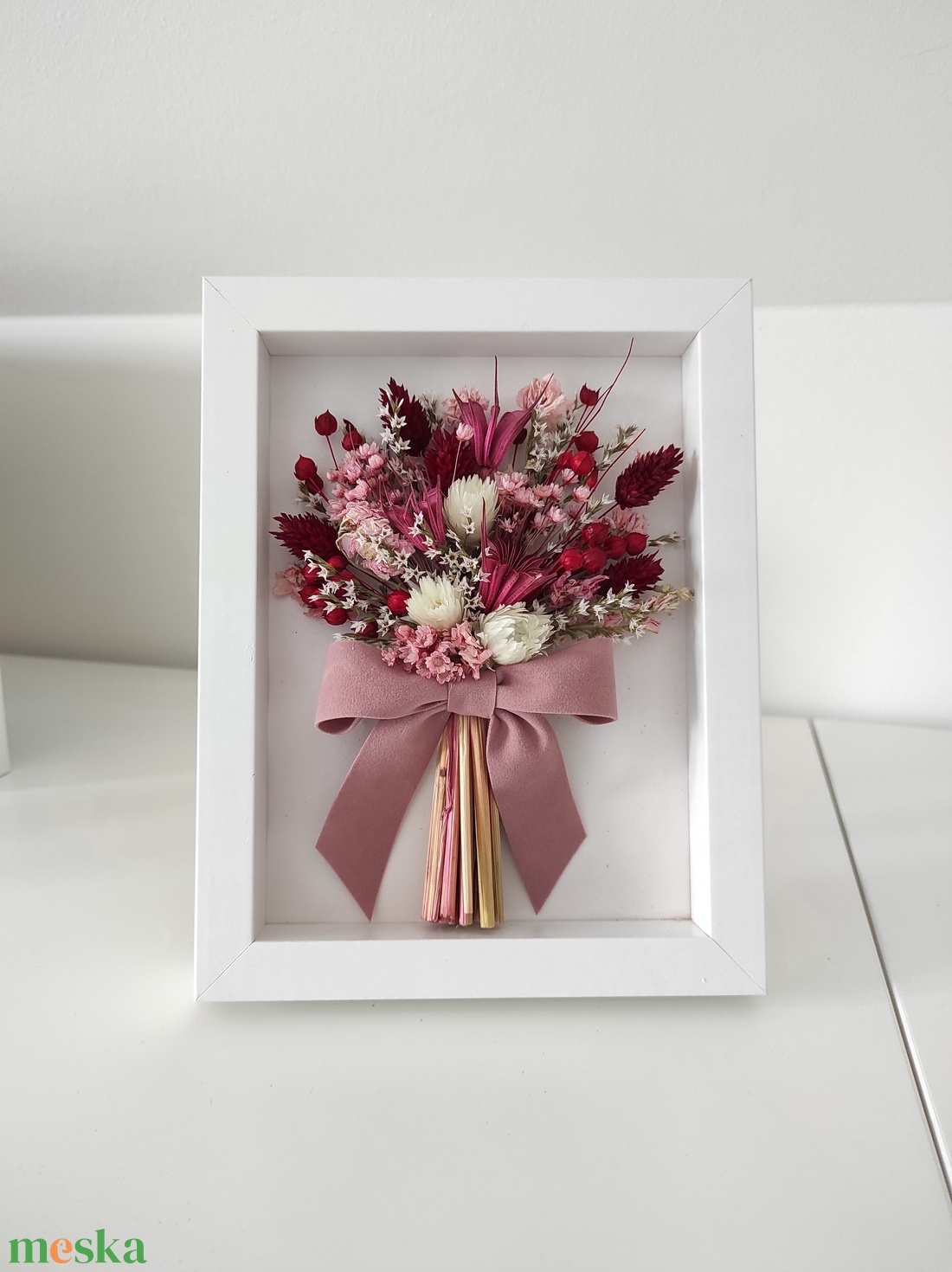 Csokor szárítottvirágokból képkeretben - otthon & életmód - dekoráció - asztal és polc dekoráció - asztaldísz - Meska.hu