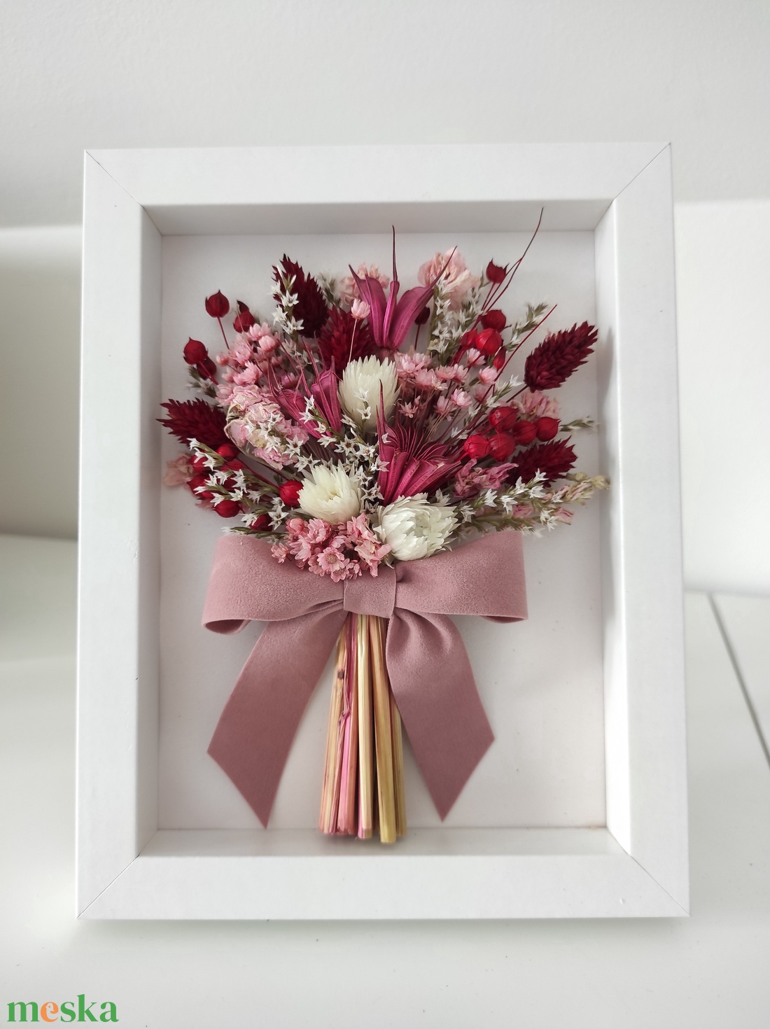 Csokor szárítottvirágokból képkeretben - otthon & életmód - dekoráció - asztal és polc dekoráció - asztaldísz - Meska.hu