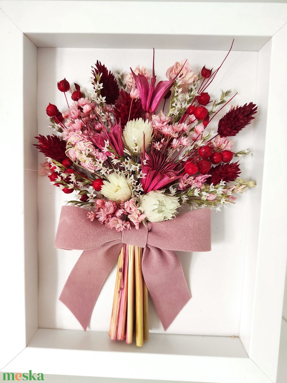 Csokor szárítottvirágokból képkeretben - otthon & életmód - dekoráció - asztal és polc dekoráció - asztaldísz - Meska.hu