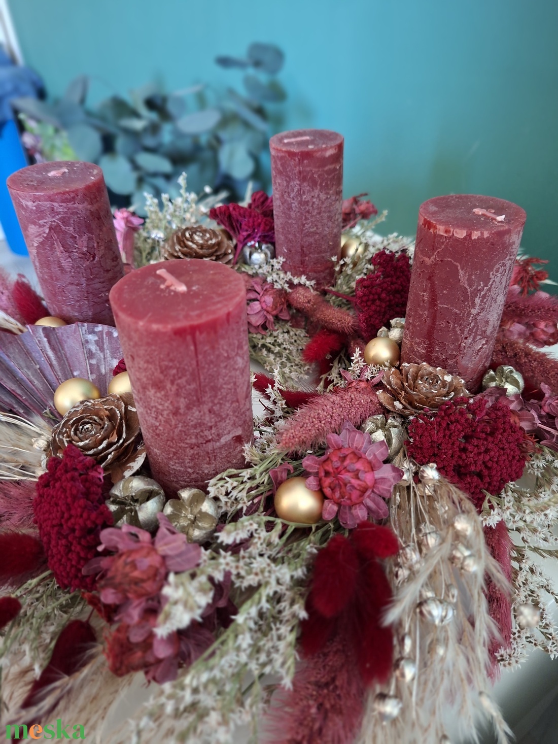 Bohó, elegáns szárazvirágos adventikoszorú - karácsony - adventi díszek - adventi koszorú - Meska.hu