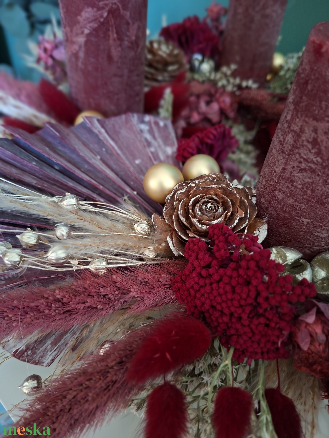 Bohó, elegáns szárazvirágos adventikoszorú - karácsony - adventi díszek - adventi koszorú - Meska.hu