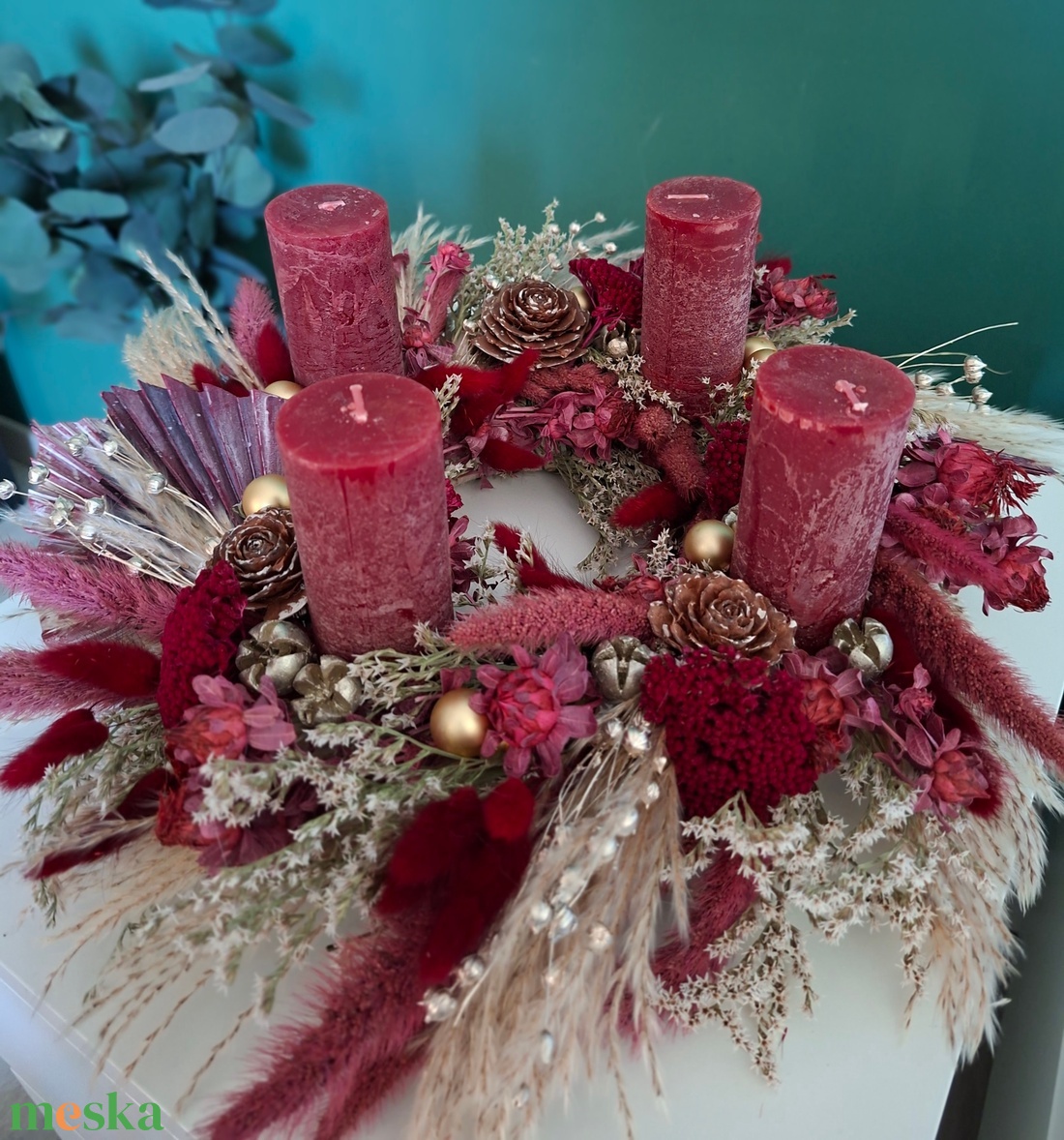 Bohó, elegáns szárazvirágos adventikoszorú - karácsony - adventi díszek - adventi koszorú - Meska.hu