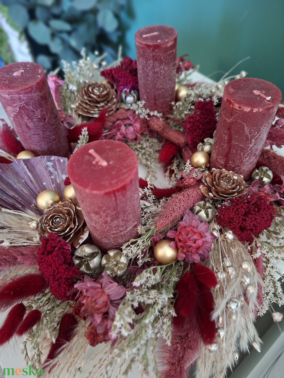 Bohó, elegáns szárazvirágos adventikoszorú - karácsony - adventi díszek - adventi koszorú - Meska.hu