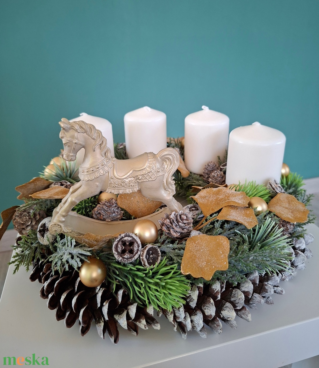 Ginkgóleveles adventi koszorú  - karácsony - adventi díszek - adventi koszorú - Meska.hu