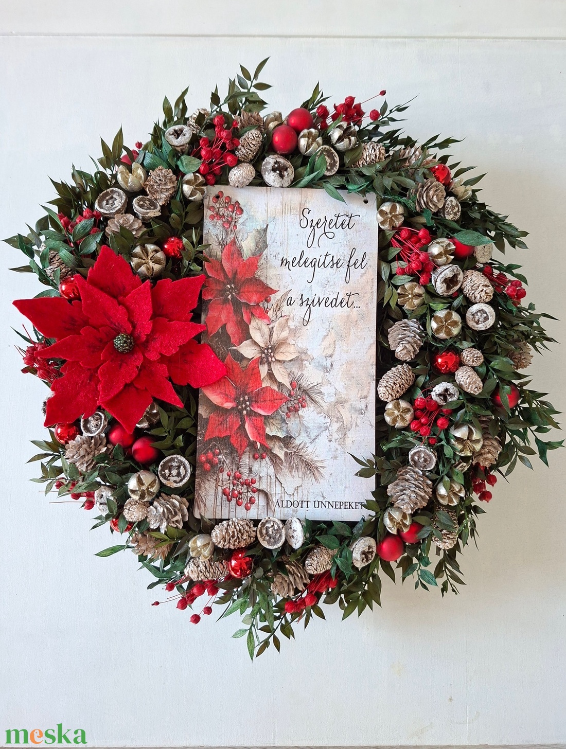 Mikulásvirágos karácsonyi ajtódísz - karácsony - karácsonyi lakásdekoráció - karácsonyi ajtódíszek - Meska.hu