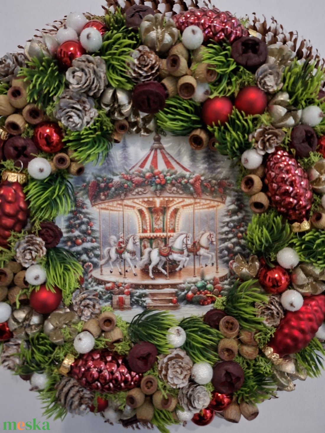 Piros karácsonyi ajtódísz - karácsony - karácsonyi lakásdekoráció - karácsonyi ajtódíszek - Meska.hu