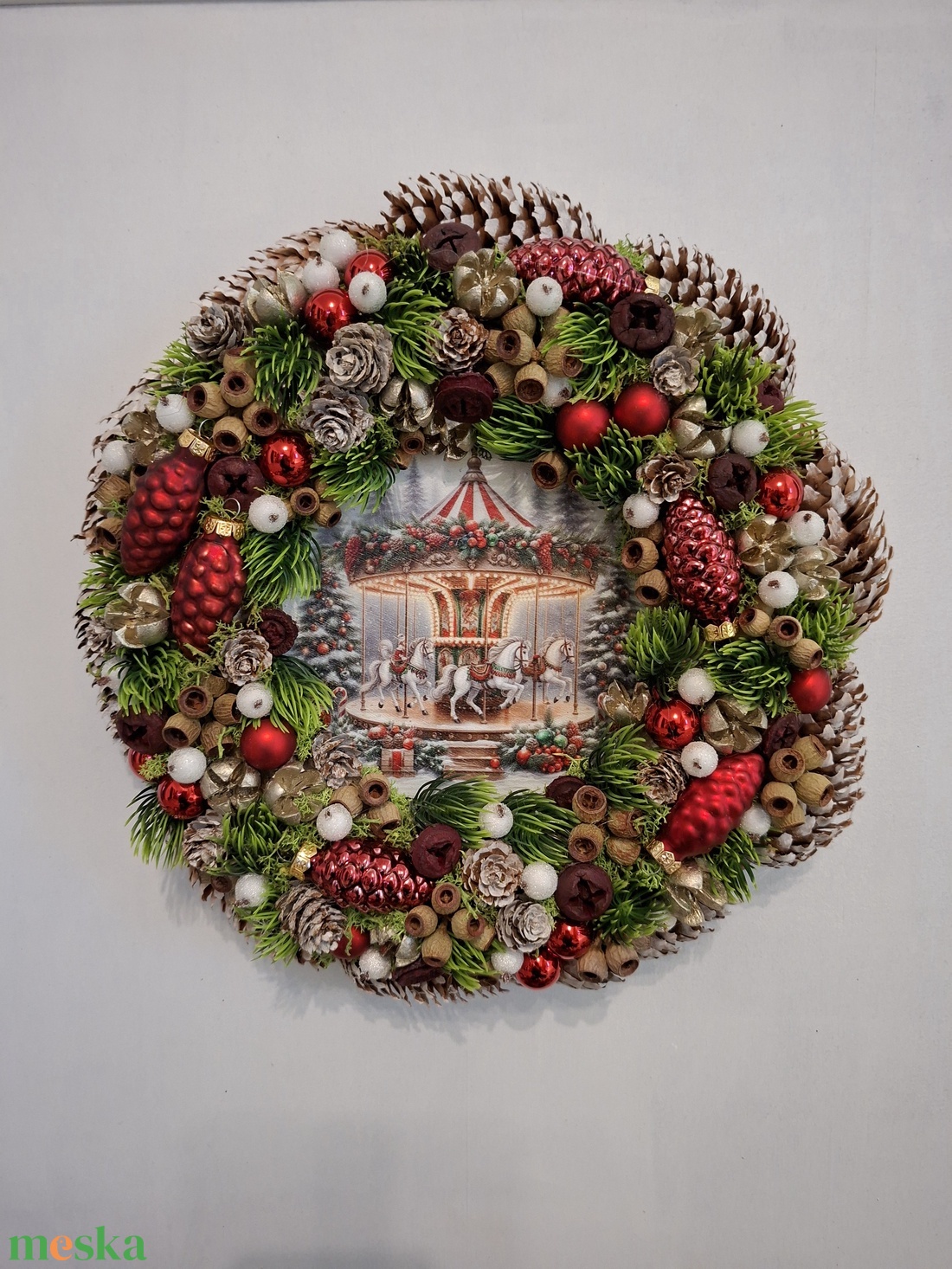 Piros karácsonyi ajtódísz - karácsony - karácsonyi lakásdekoráció - karácsonyi ajtódíszek - Meska.hu