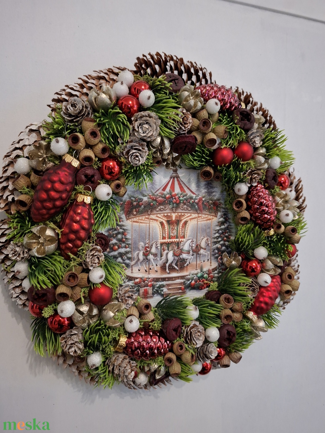 Piros karácsonyi ajtódísz - karácsony - karácsonyi lakásdekoráció - karácsonyi ajtódíszek - Meska.hu