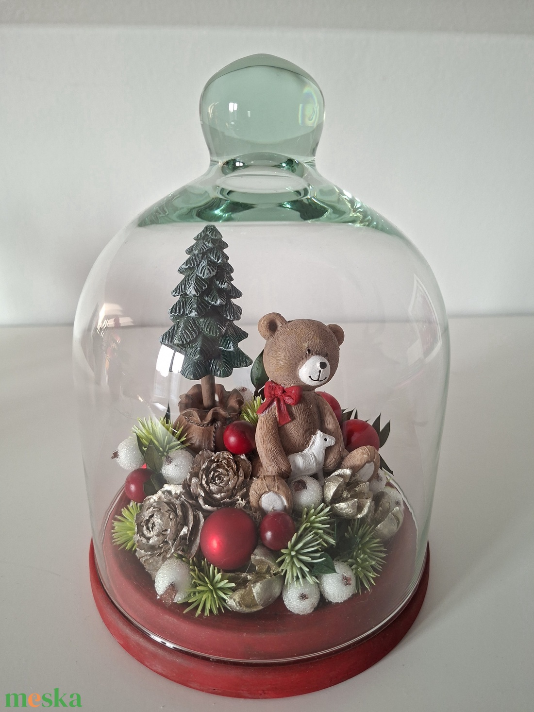 Karácsonyi üvegbúra macival - karácsony - karácsonyi lakásdekoráció - ünnepi asztaldekoráció - Meska.hu