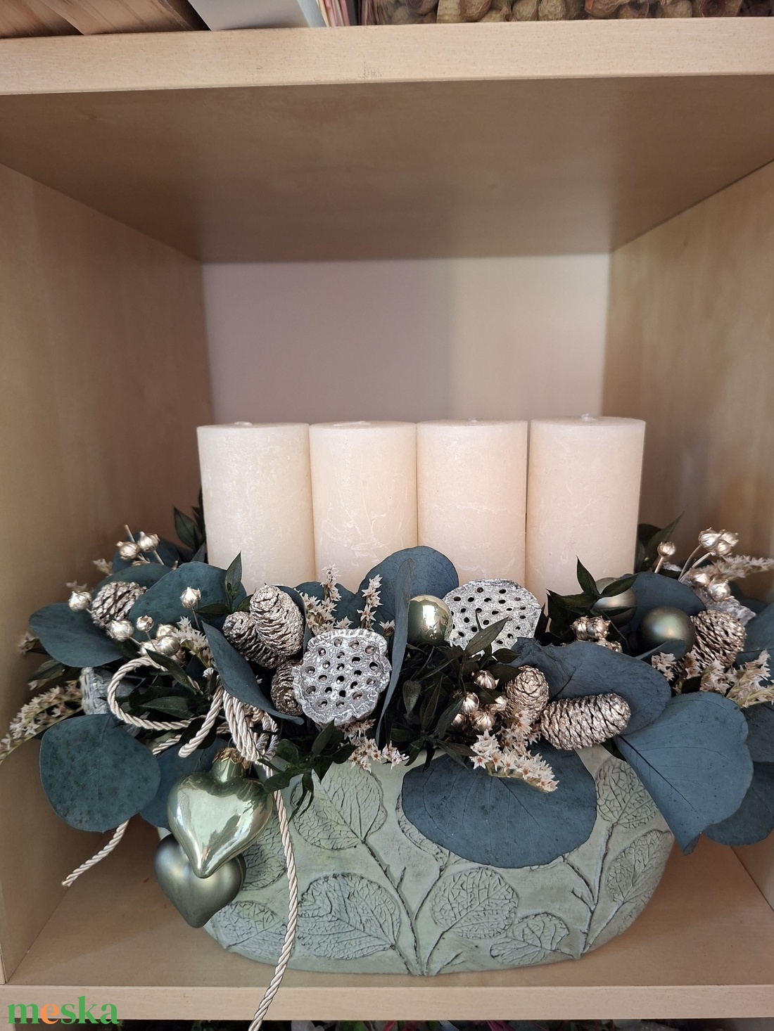 Eukaliptuszos adventi asztaldísz - karácsony - adventi díszek - adventi asztaldísz - Meska.hu