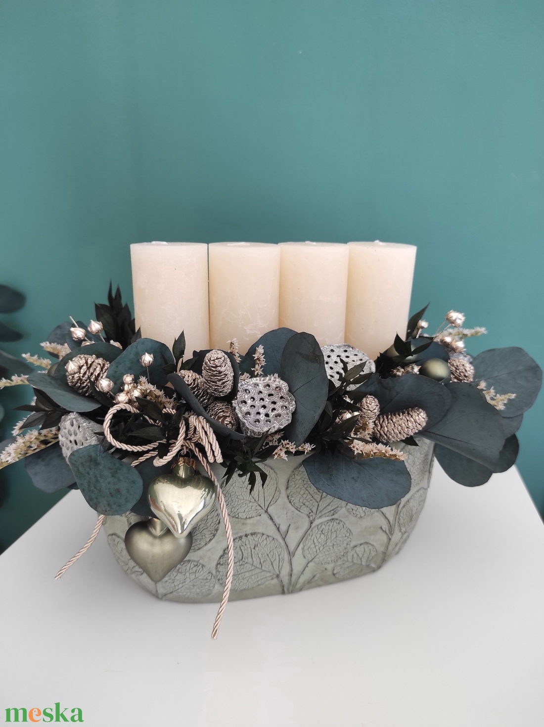 Eukaliptuszos adventi asztaldísz - karácsony - adventi díszek - adventi asztaldísz - Meska.hu