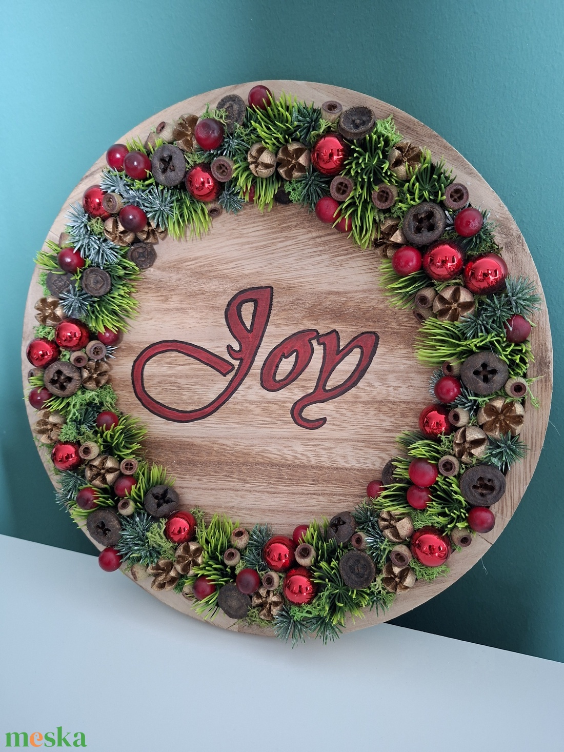 Joy feliratú piros karácsonyi ajtódísz, falidísz - karácsony - karácsonyi lakásdekoráció - karácsonyi ajtódíszek - Meska.hu