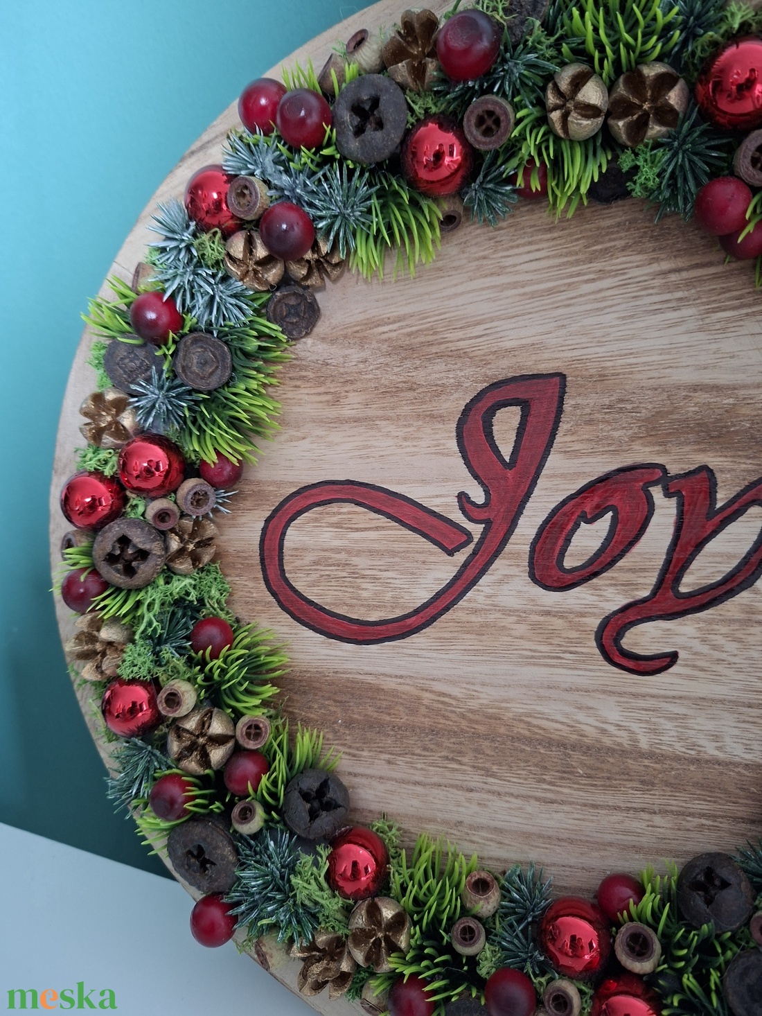 Joy feliratú piros karácsonyi ajtódísz, falidísz - karácsony - karácsonyi lakásdekoráció - karácsonyi ajtódíszek - Meska.hu