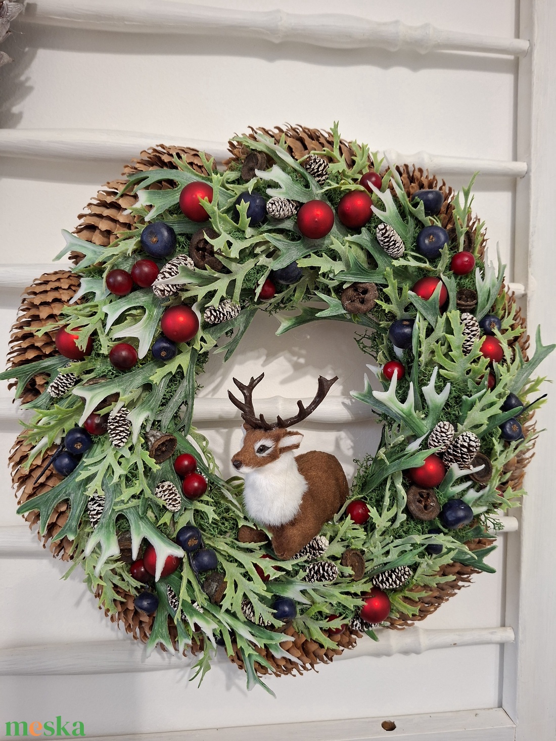 Karácsonyi ajtódísz szarvassal - karácsony - adventi díszek - adventi ajtódísz - Meska.hu