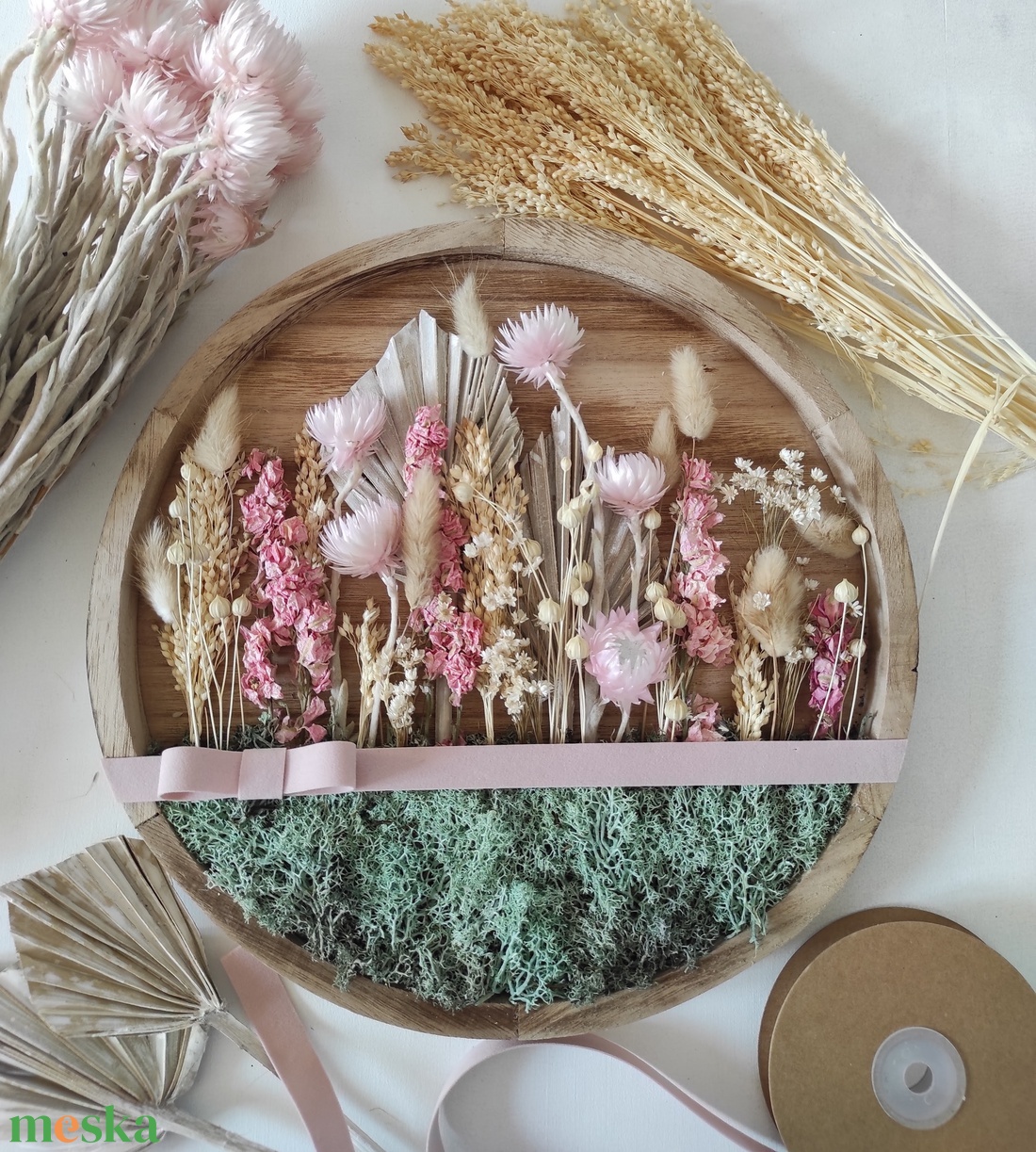 Szárazvirágos falidísz, ajtódísz - otthon & életmód - dekoráció - fali és függő dekoráció - falra akasztható dekor - Meska.hu