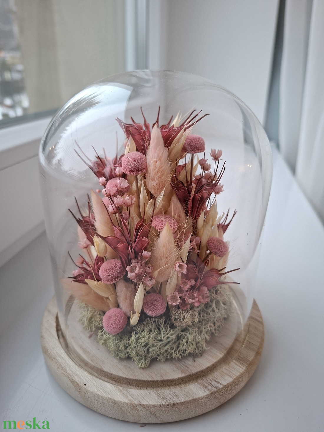 Üvegbúra szárított virágokkal - otthon & életmód - dekoráció - asztal és polc dekoráció - asztaldísz - Meska.hu