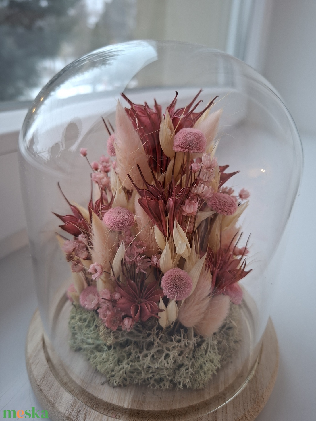 Üvegbúra szárított virágokkal - otthon & életmód - dekoráció - asztal és polc dekoráció - asztaldísz - Meska.hu